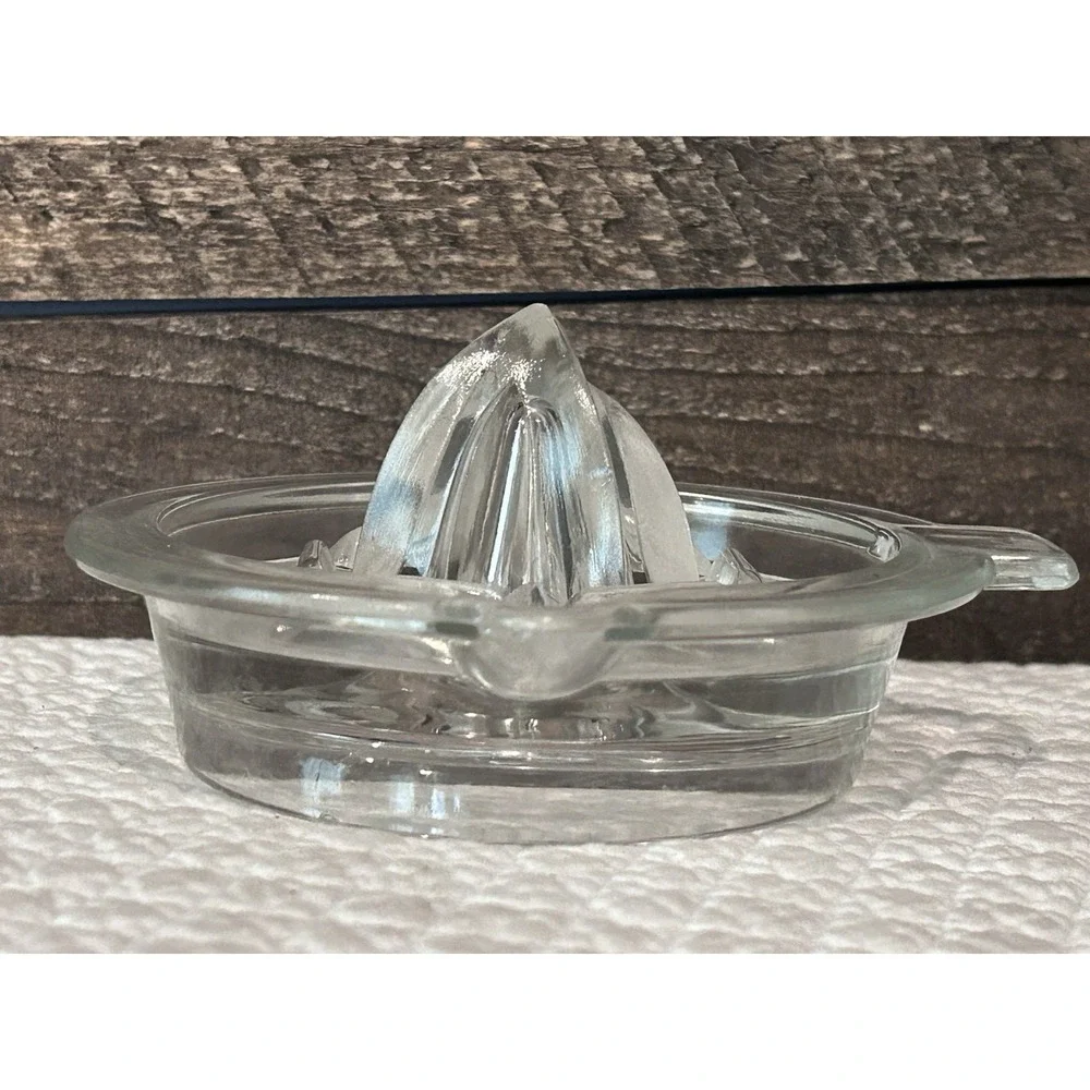 Vintage Clear Glass Lemon Lime Orange Citrus Juice Maker Reamer Juicer Topper 5